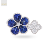 18ct White Gold Sapphire & Diamond Flower Toi et Moi Ring