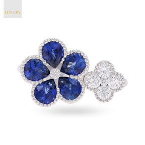 18ct White Gold Sapphire & Diamond Flower Toi et Moi Ring