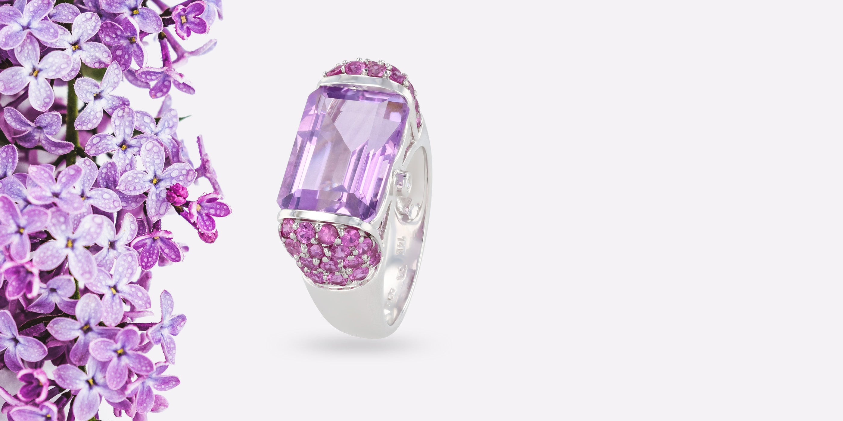 14ct White Gold Amethyst & Pink Sapphire Cocktail Ring