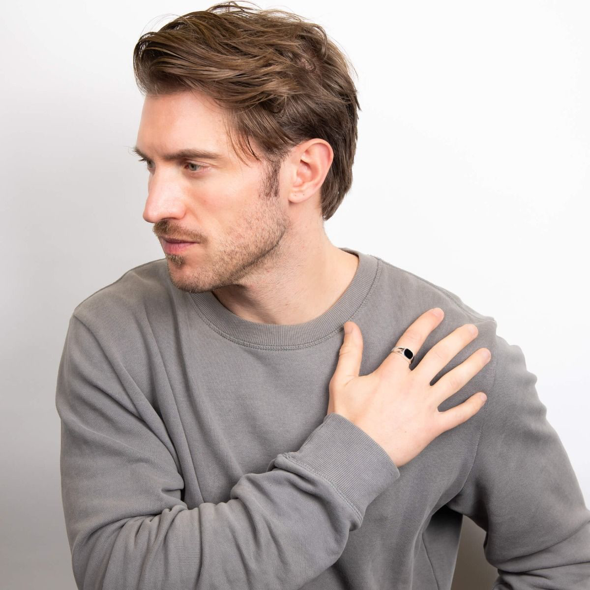 Model wears Sterling Silver Onyx Signet Ring