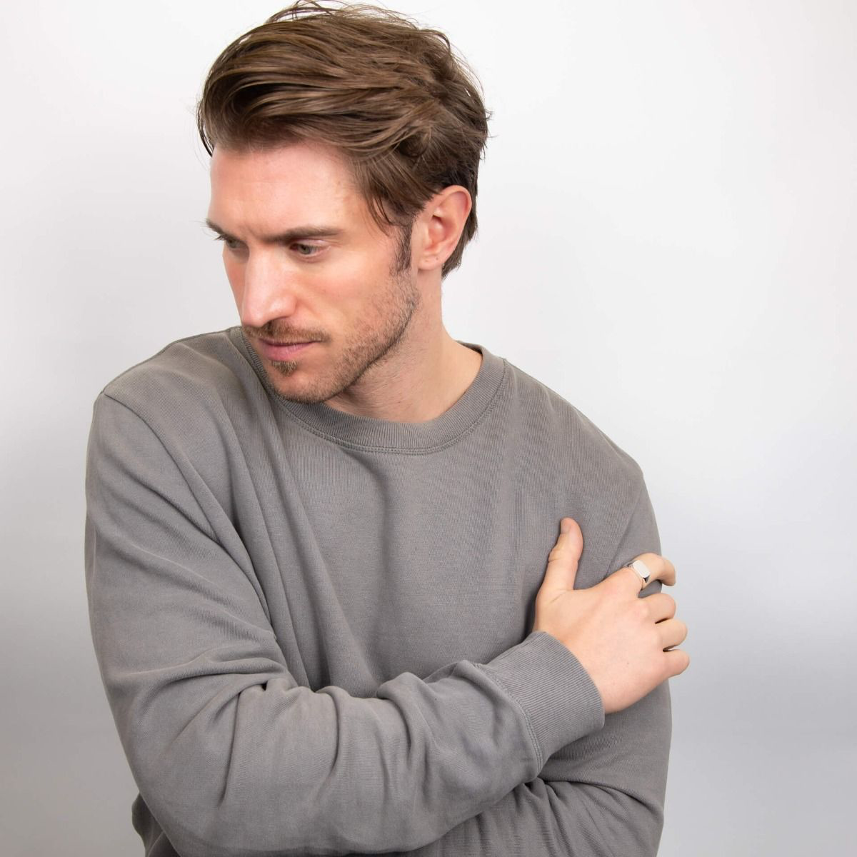 Model wears Sterling Silver Rectangle Signet Ring