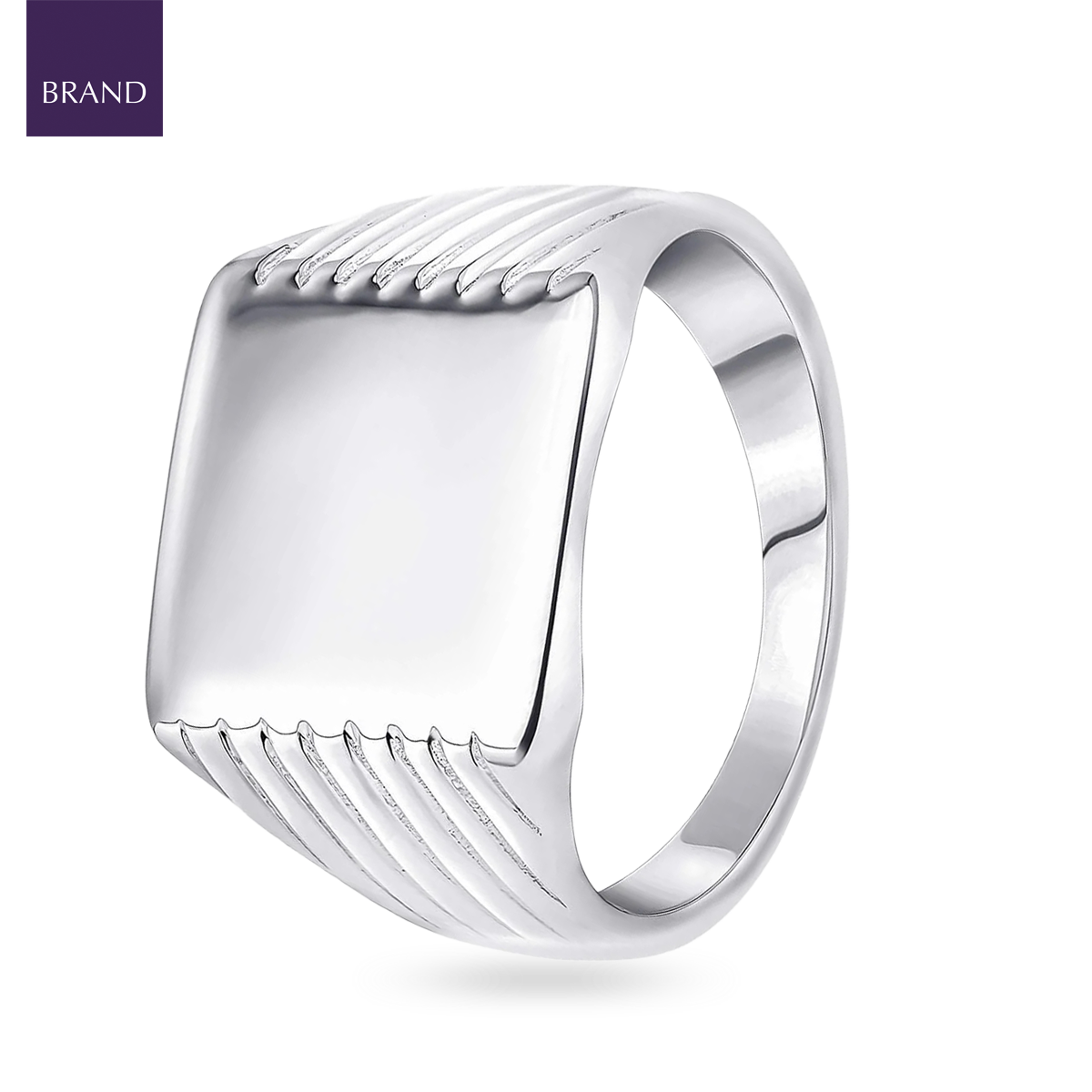 Sterling Silver Square Signet Ring with Ridged Sides