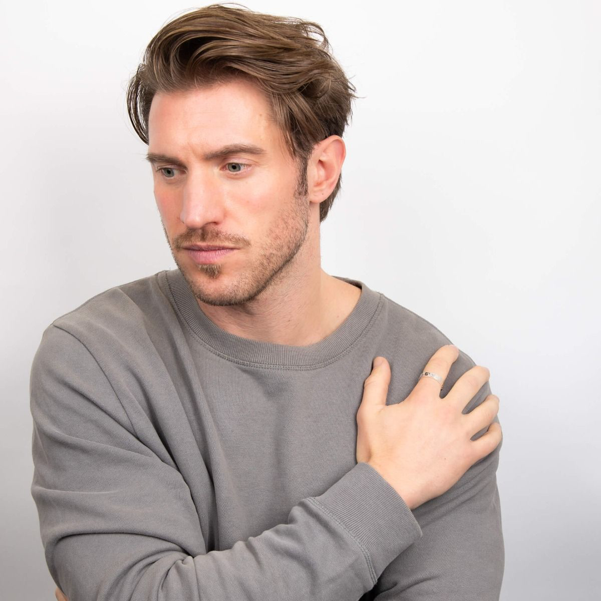 Model wears Sterling Silver Plain Hammered Band