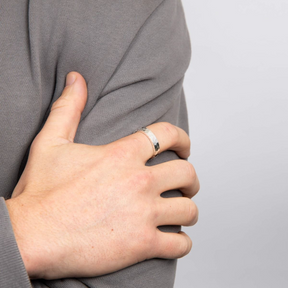 Model wears Sterling Silver Plain Hammered Band