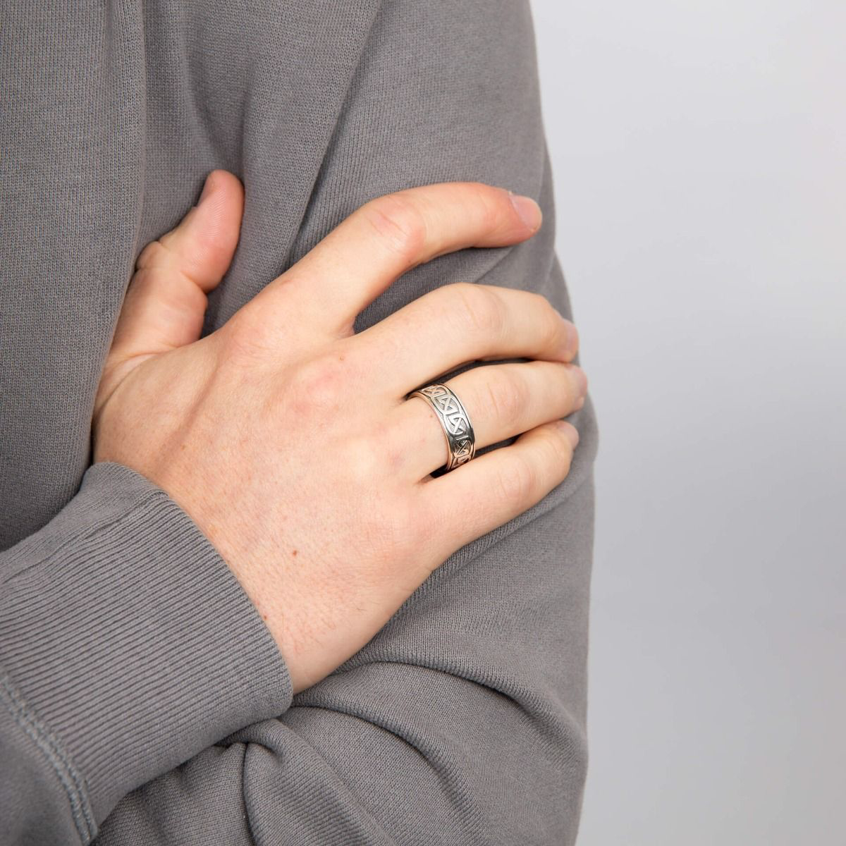 Model wears Sterling Silver Celtic Knot Ring