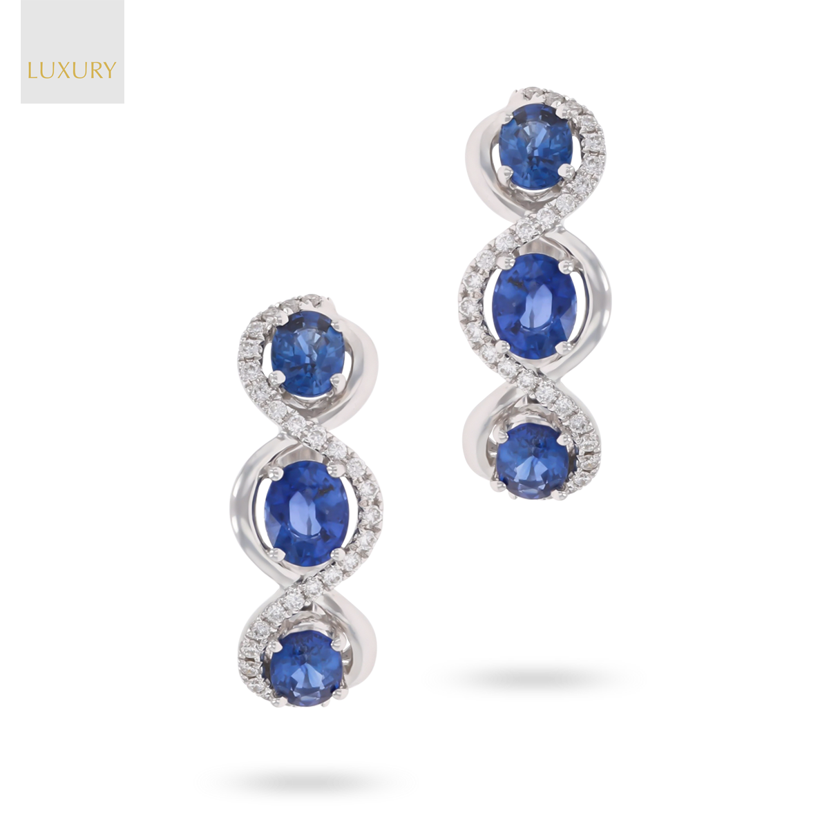 18ct White Gold Oval Cut Sapphire & Diamond Infinity Hoop Earrings