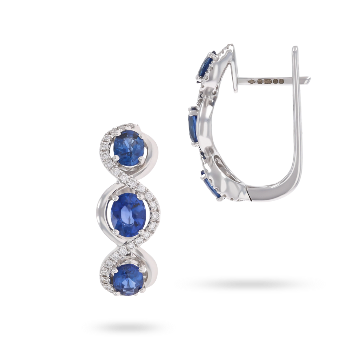 18ct White Gold Oval Cut Sapphire & Diamond Infinity Hoop Earrings