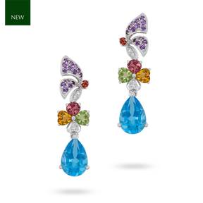 9ct White Gold Multi Gemstone Drop Earrings