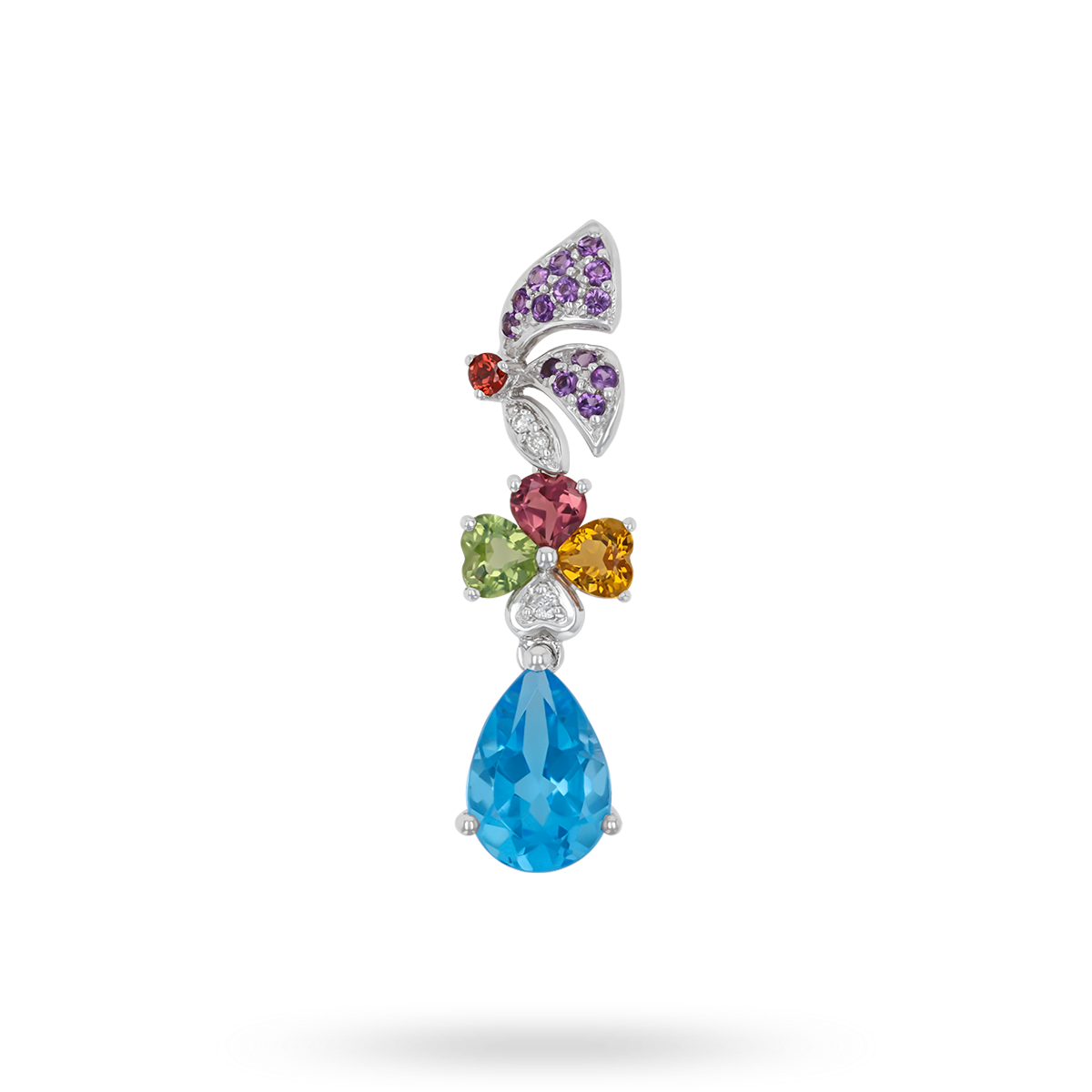 9ct White Gold Multi Gemstone Drop Pendant