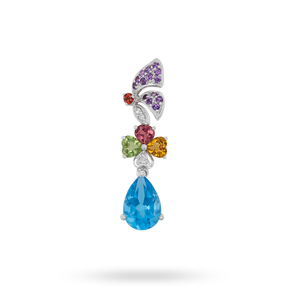 9ct White Gold Multi Gemstone Drop Pendant