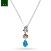 9ct White Gold Multi Gemstone Drop Pendant on Chain