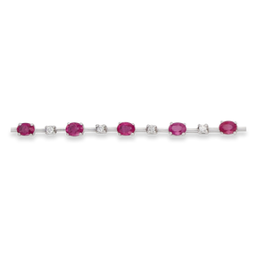 18ct White Gold Oval Cut Ruby & Diamond Set Bracelet