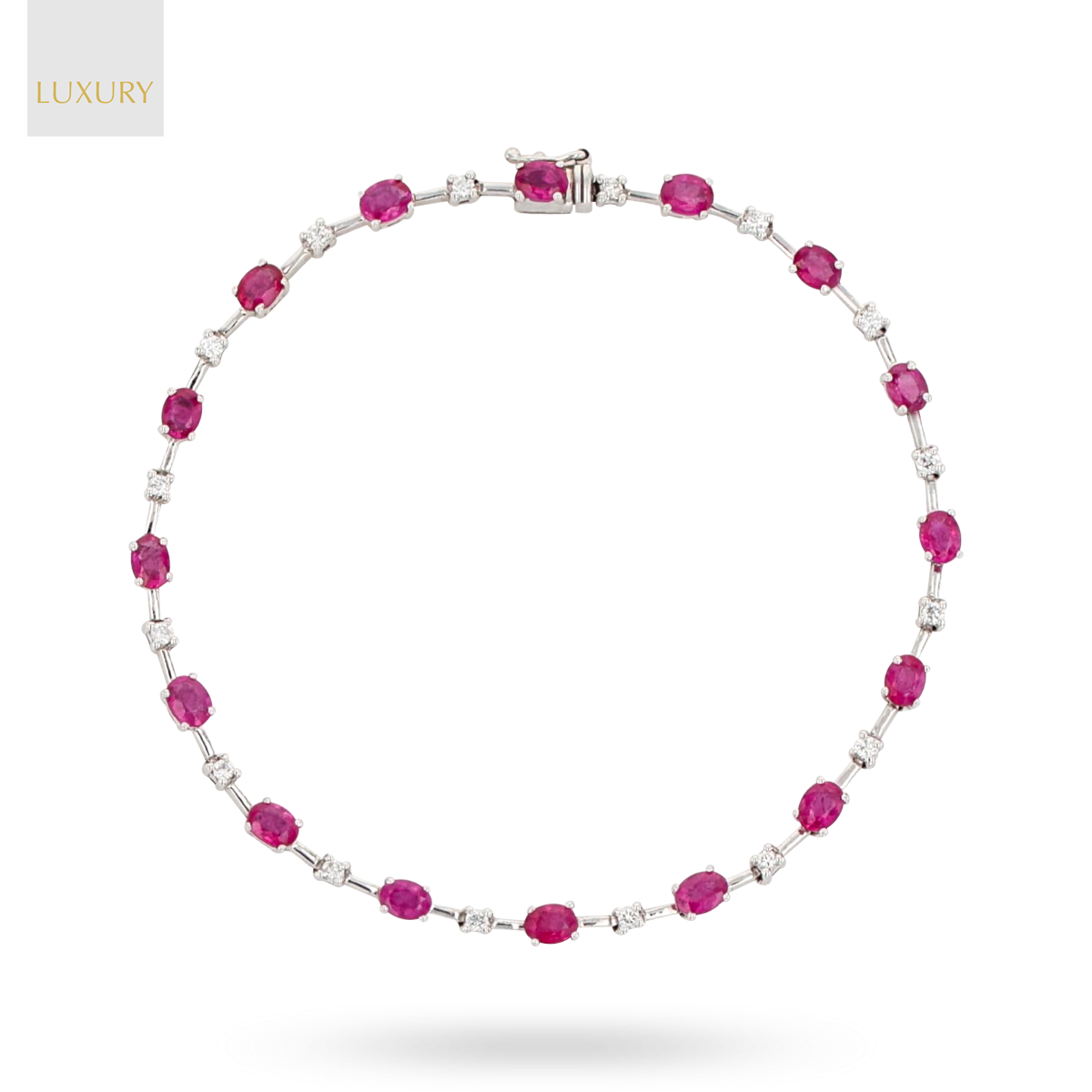 18ct White Gold Oval Cut Ruby & Diamond Set Bracelet