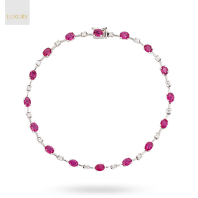 18ct White Gold Oval Cut Ruby & Diamond Set Bracelet