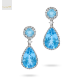 18ct White Gold Blue Topaz & Diamond Halo Drop Earrings