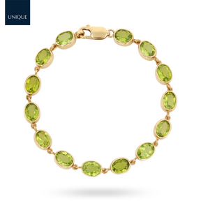 9ct Yellow Gold Peridot Bezel Set Bracelet