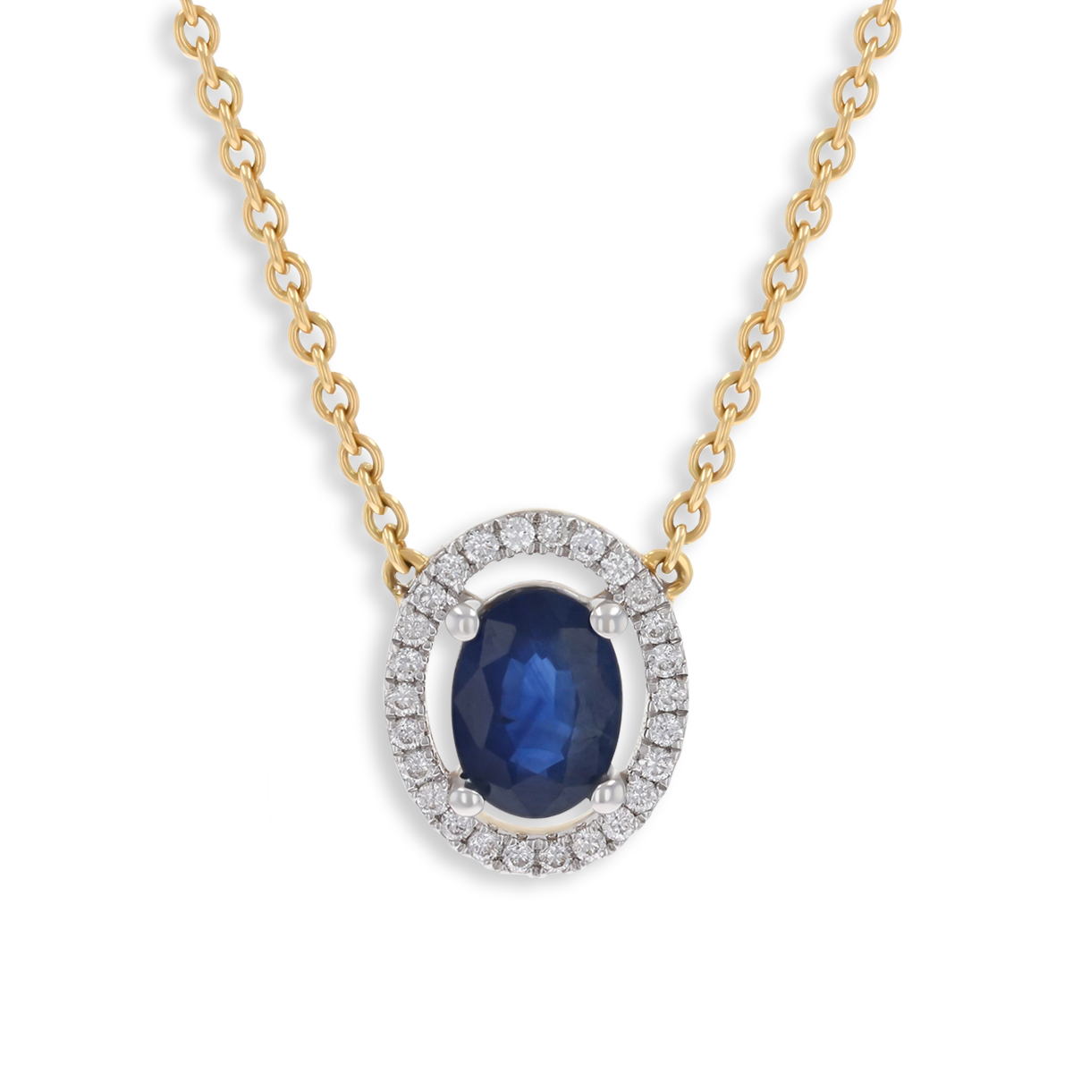 18ct Yellow Gold Sapphire & Diamond Halo Necklace