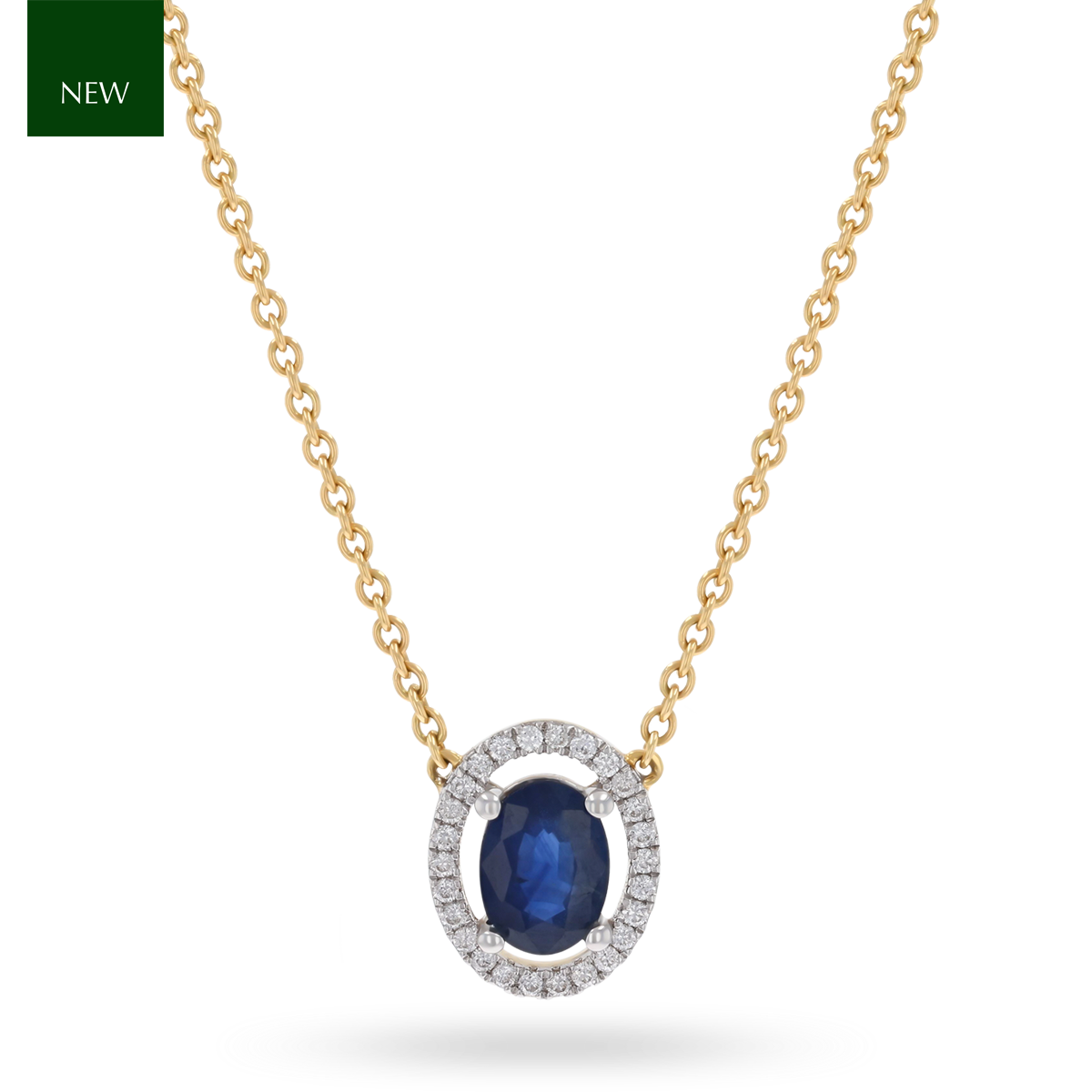 18ct Yellow Gold Sapphire & Diamond Halo Necklace