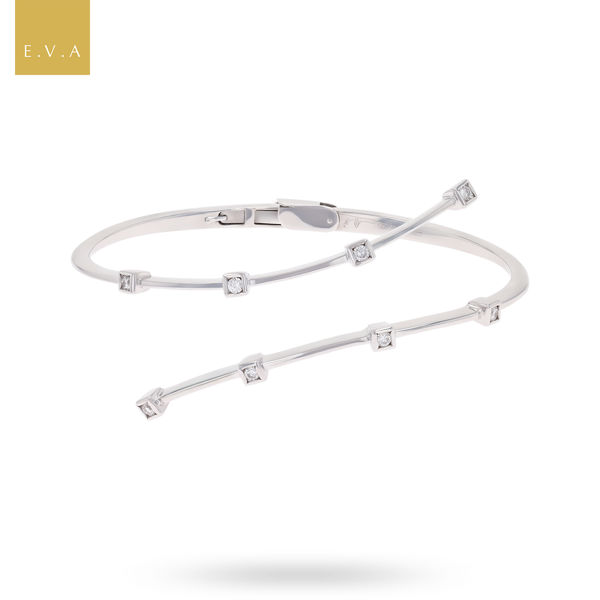 18ct White Gold Diamond Crossover Hinged Bangle