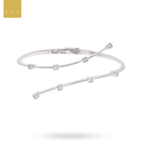 18ct White Gold Diamond Crossover Hinged Bangle