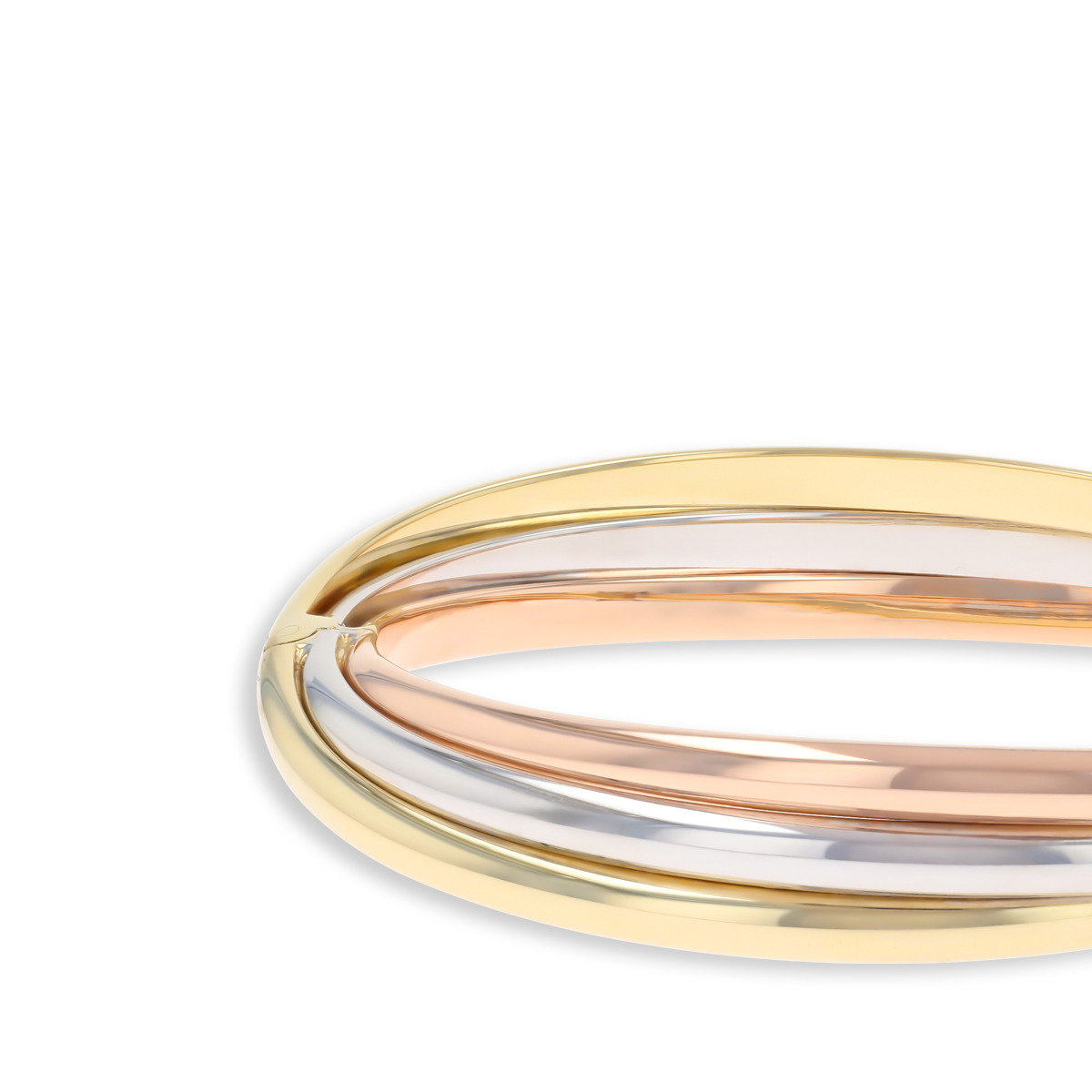 9ct Three Colour Gold Entwined Hinged Bangle