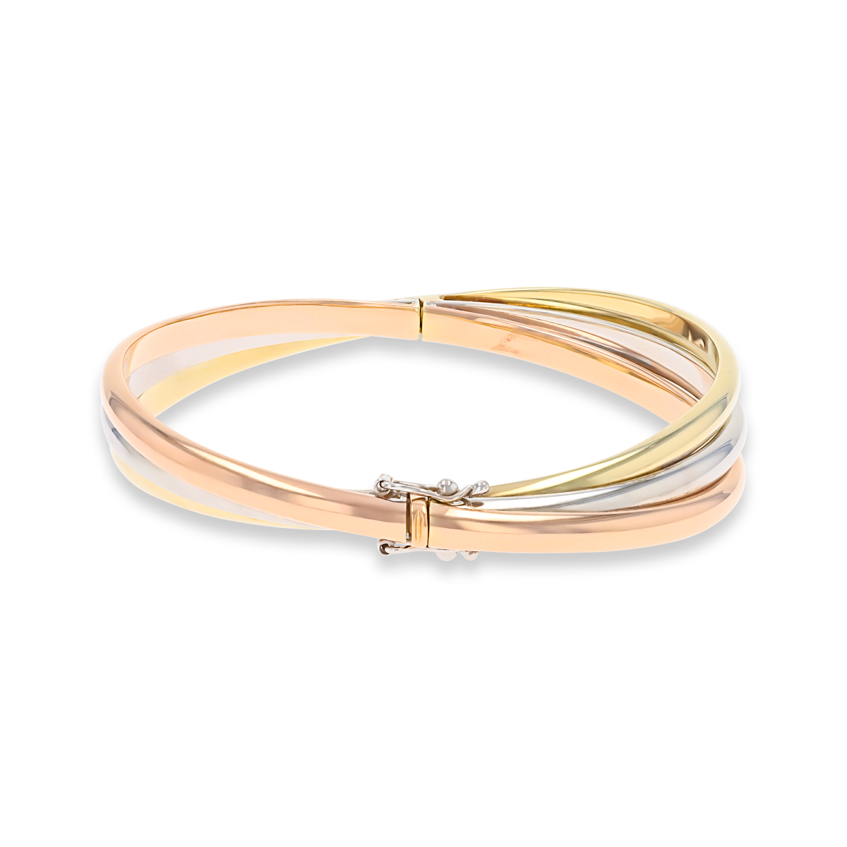 9ct Three Colour Gold Entwined Hinged Bangle