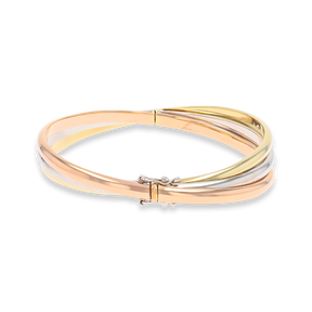 9ct Three Colour Gold Entwined Hinged Bangle
