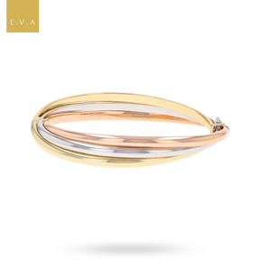 9ct Three Colour Gold Entwined Hinged Bangle
