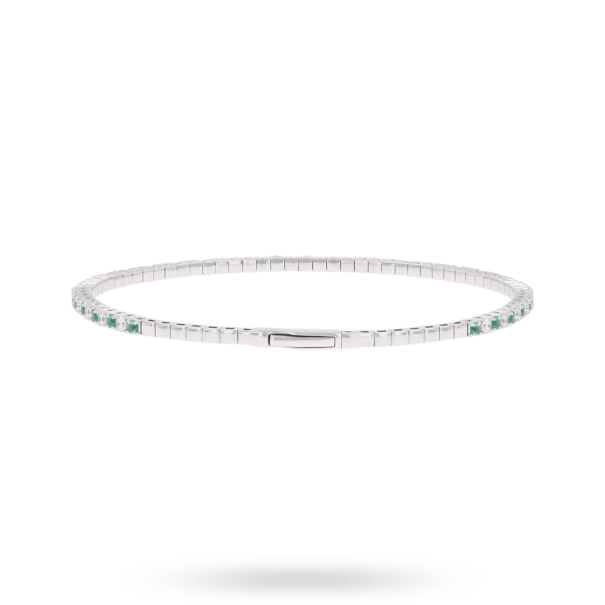 9ct White Gold Emerald & Diamond Tennis Flexible Bangle