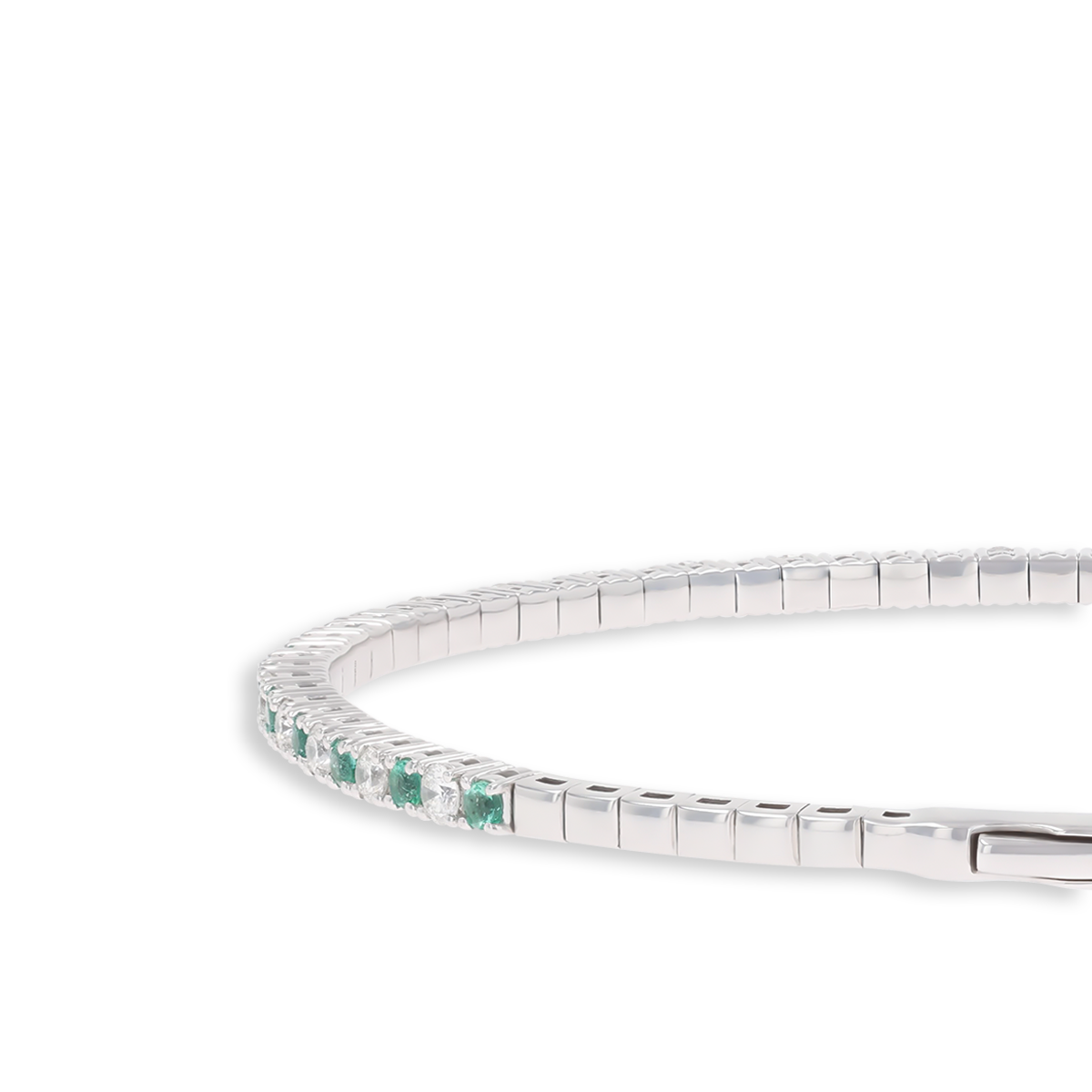 9ct White Gold Emerald & Diamond Tennis Flexible Bangle