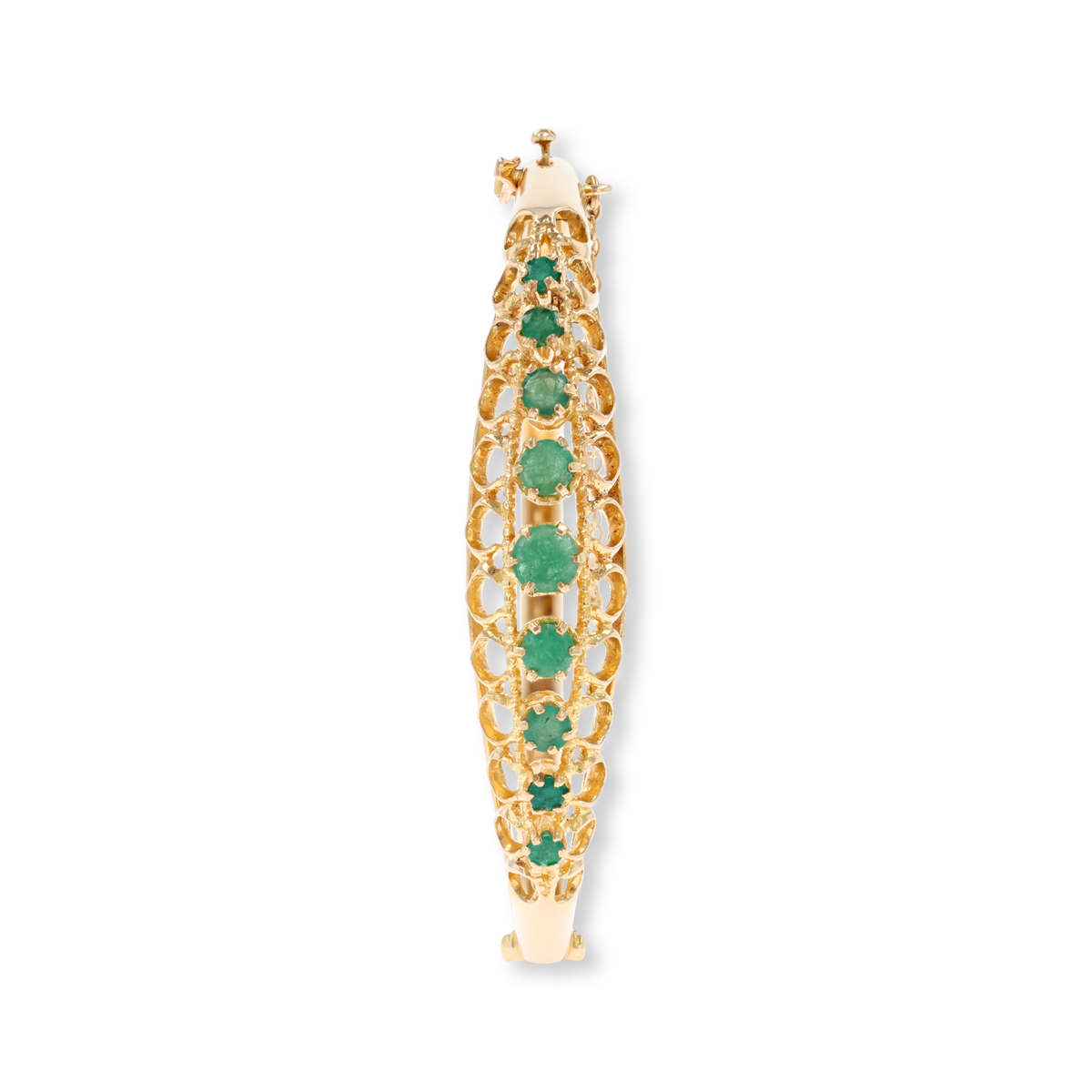 9ct Yellow Gold Graduated Emerald Claw Set Hinged Bangle