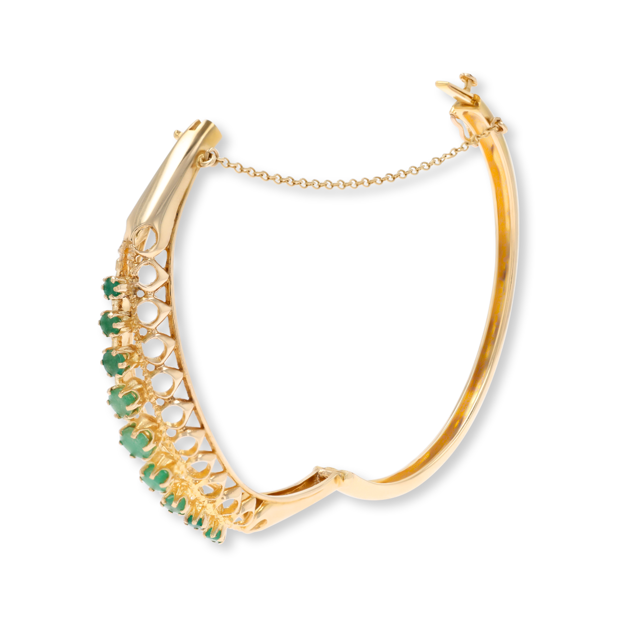 9ct Yellow Gold Graduated Emerald Claw Set Hinged Bangle