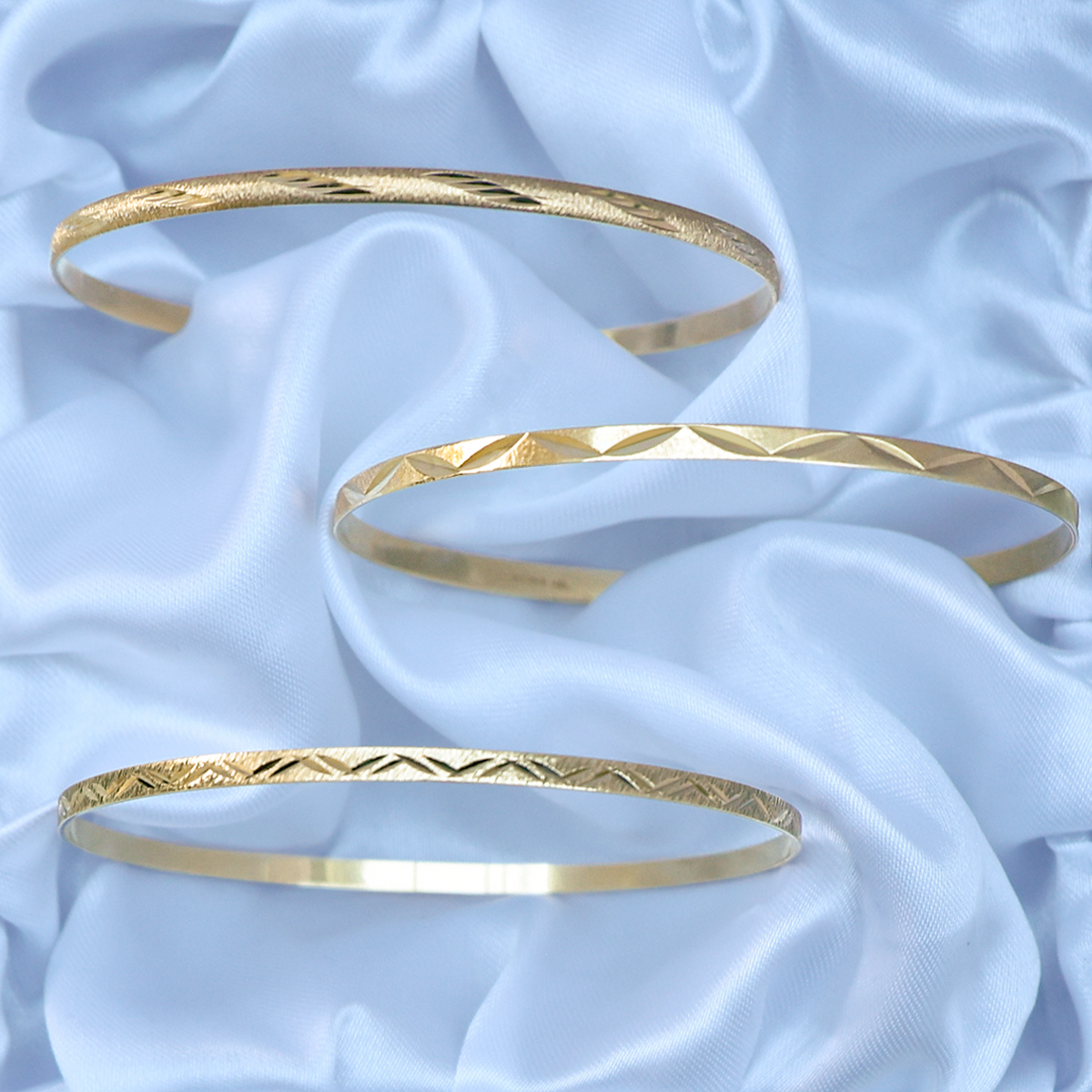 9ct Yellow Gold 3mm Diamond Cut Stacking Bangles