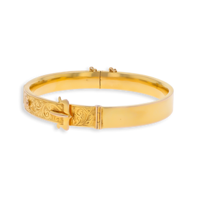 9ct Yellow Gold Hollow Engraved Buckle Hinged Bangle