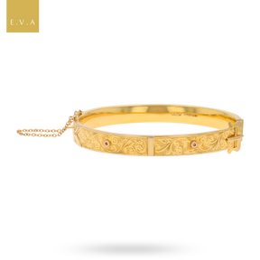 9ct Yellow Gold Hollow Engraved Buckle Hinged Bangle