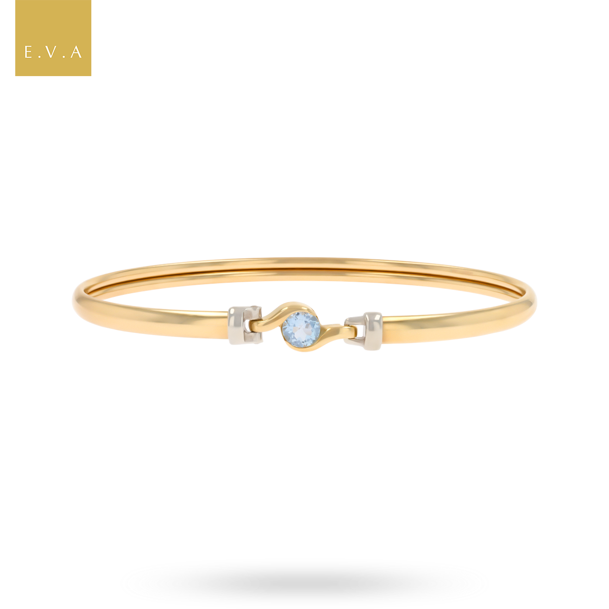 9ct Yellow Gold Blue Topaz Tension Bangle