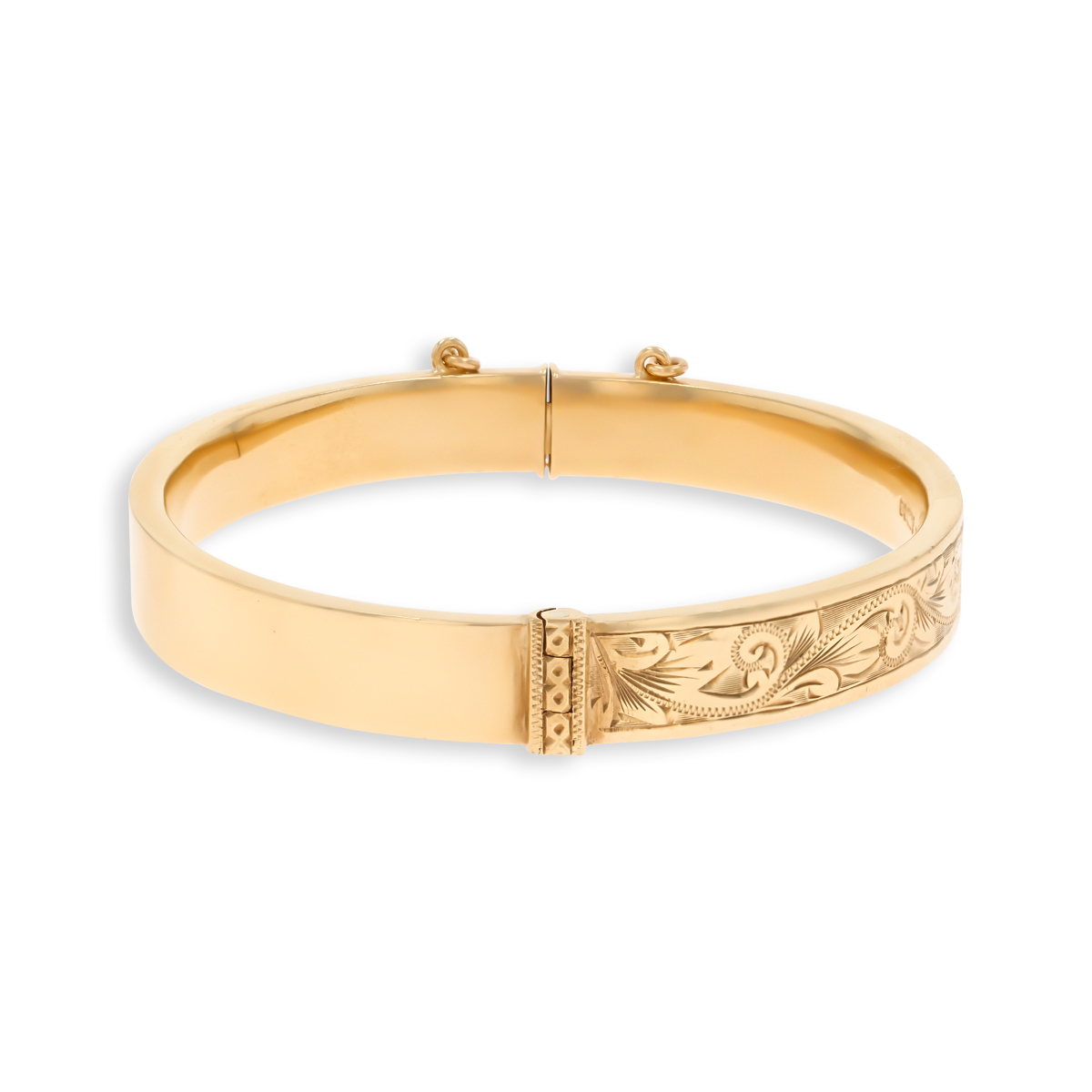 9ct Yellow Gold Hollow Engraved Hinged Bangle