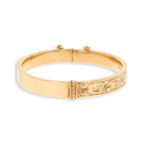 9ct Yellow Gold Hollow Engraved Hinged Bangle
