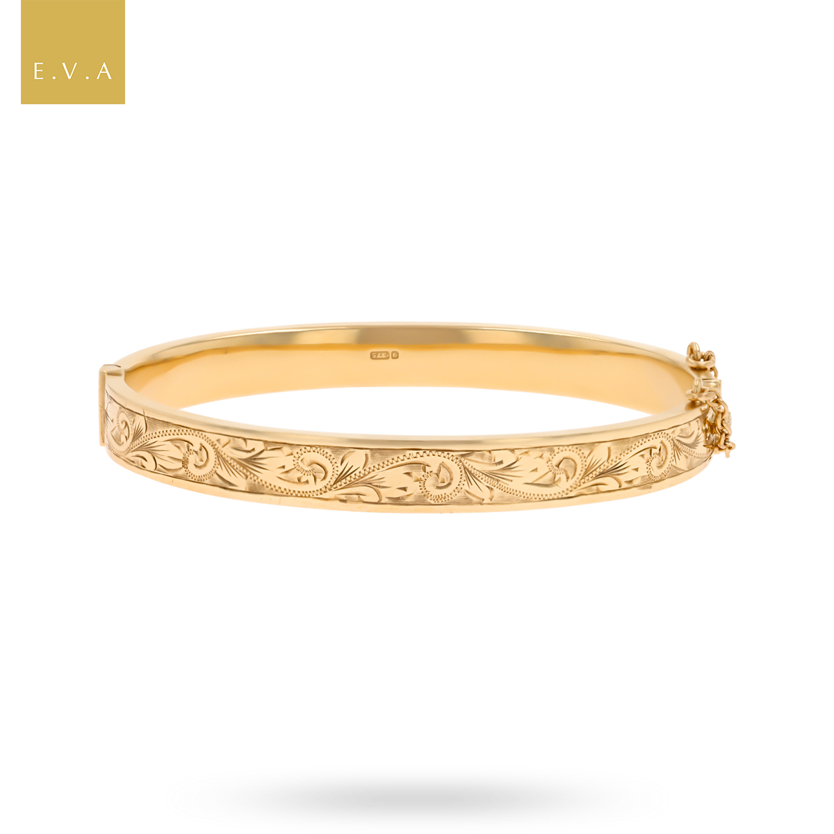9ct Yellow Gold Hollow Engraved Hinged Bangle