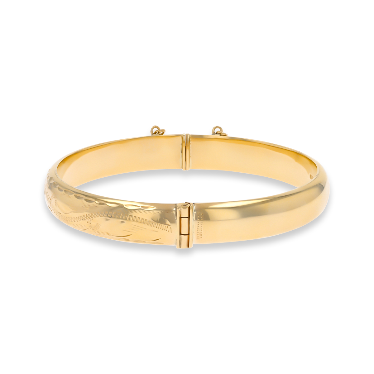 9ct Yellow Gold 8.5mm Hollow Engraved Hinged Bangle