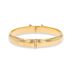9ct Yellow Gold 8.5mm Hollow Engraved Hinged Bangle