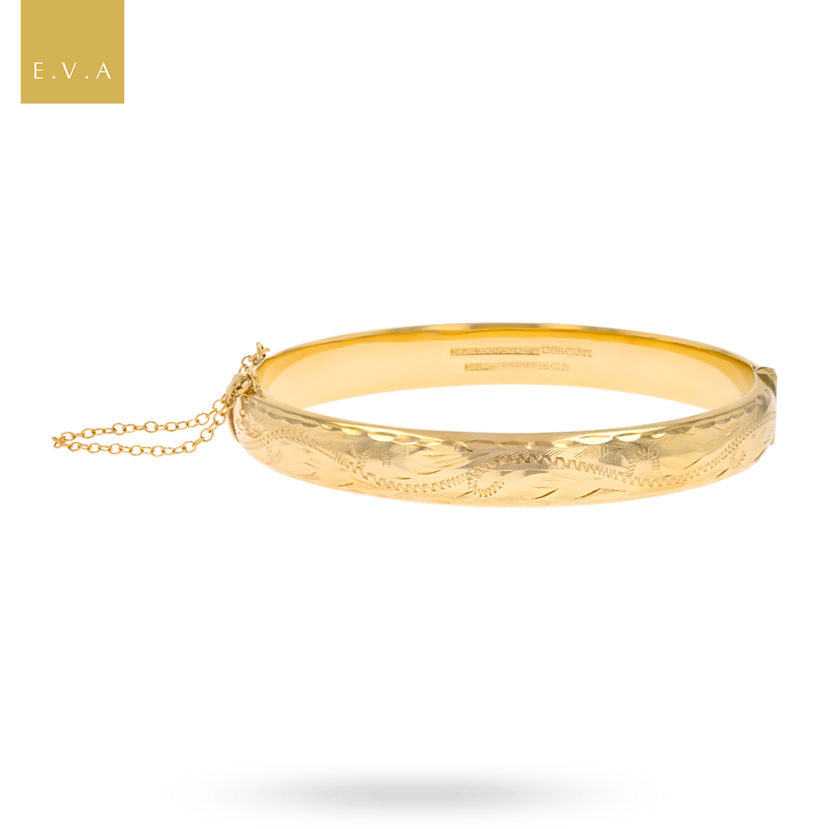 9ct Yellow Gold 8.5mm Hollow Engraved Hinged Bangle