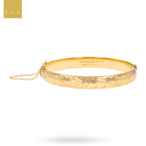 9ct Yellow Gold 8.5mm Hollow Engraved Hinged Bangle