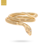 9ct Yellow Gold Diamond Set Double Coiled Snake Bracelet