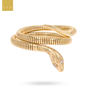 9ct Yellow Gold Diamond Set Double Coiled Snake Bracelet