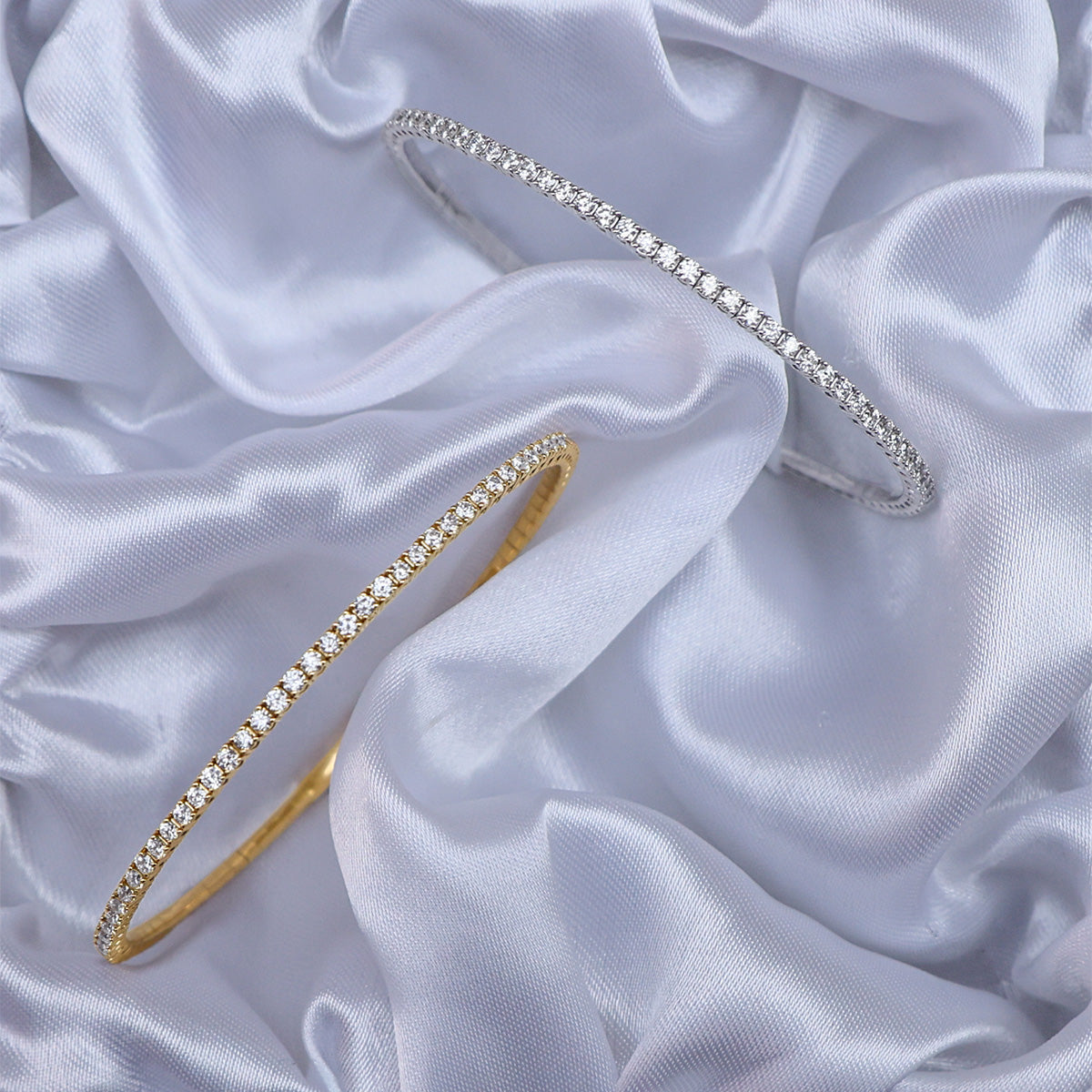 9ct Yellow & White Gold Diamond Tennis Flexible Bangle