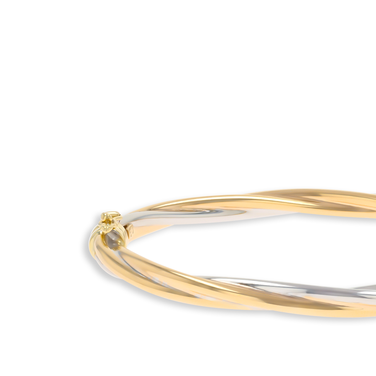 9ct Two Colour Gold Plain Twisted Tension Bangle