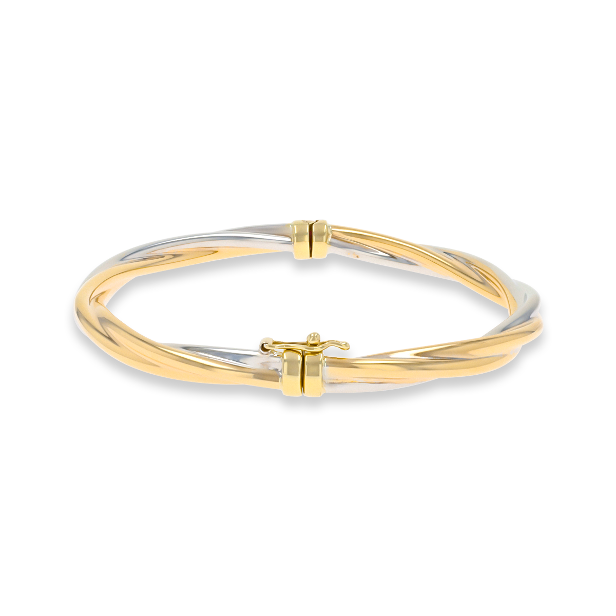 9ct Two Colour Gold Plain Twisted Tension Bangle