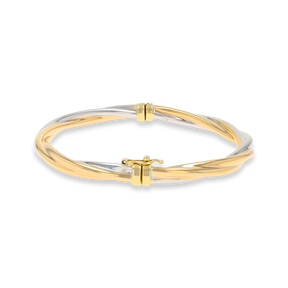 9ct Two Colour Gold Plain Twisted Tension Bangle