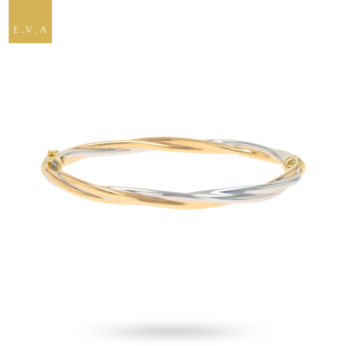 9ct Two Colour Gold Plain Twisted Tension Bangle